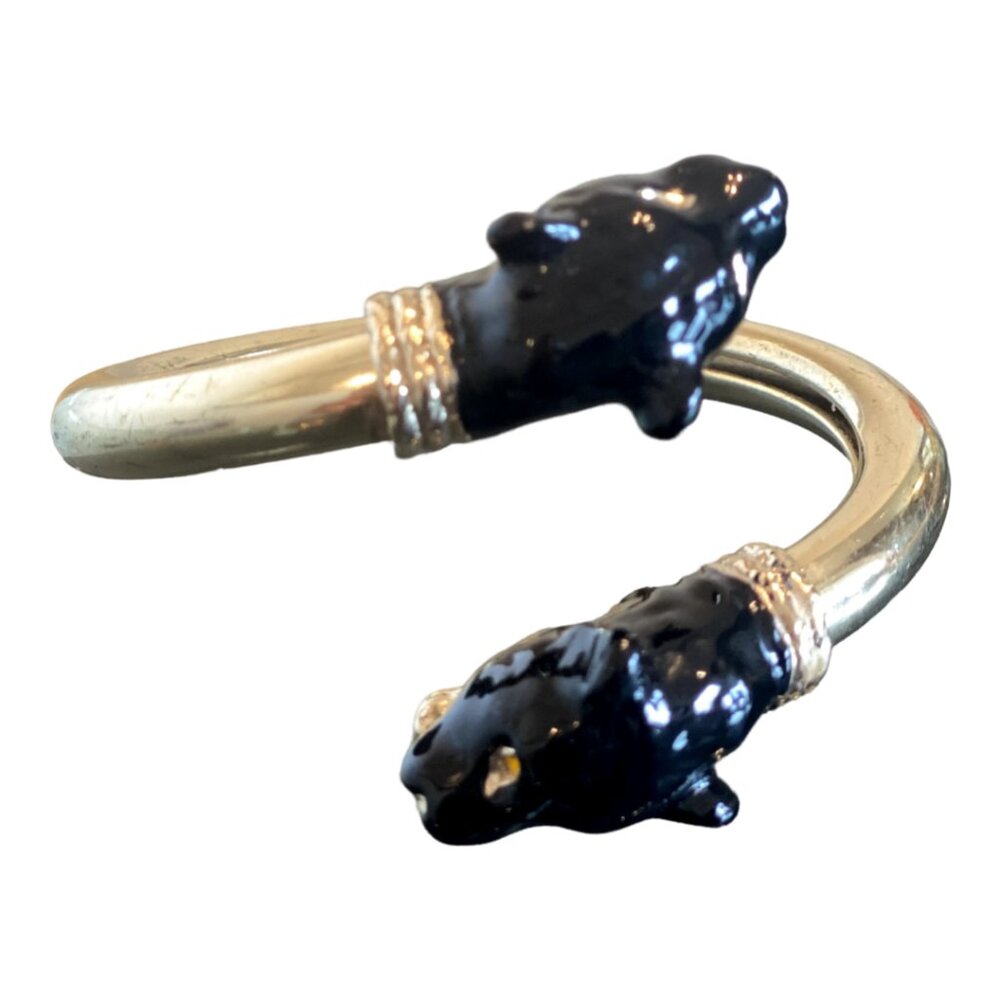 Gold Colored Cuff Bracelet With Black Panthers, 1AR or Unoaerre (Italian Brand)